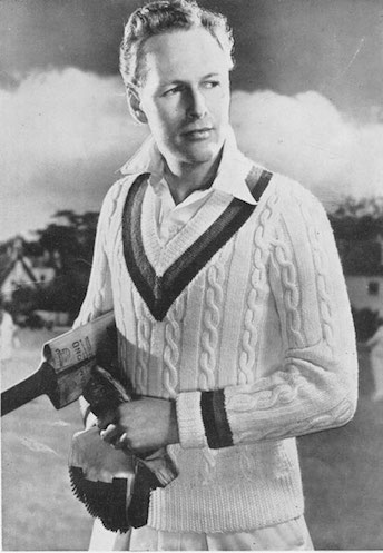 Іншим прикладом може служити класичне вбрання для гри в крикет: світлі вільні брюки, біла сорочка і білий светр об'ємної в'язки з контрастними темними елементами і великим V-подібним вирізом