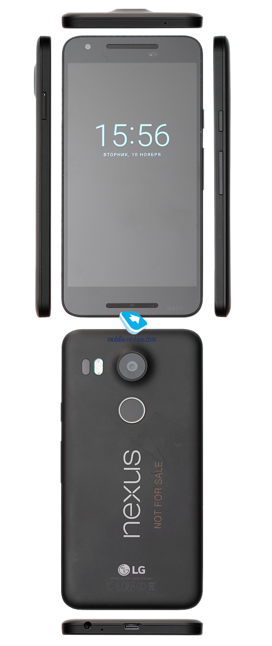У випадку з Nexus 5X все правила дотримані - дизайн тут зумовлено розташуванням деяких елементів управління і діагоналлю екрану і позбавлений якихось особливостей або фішок